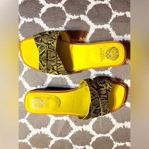 Vince Camuto Yellow Snakeskin Slide Sandals